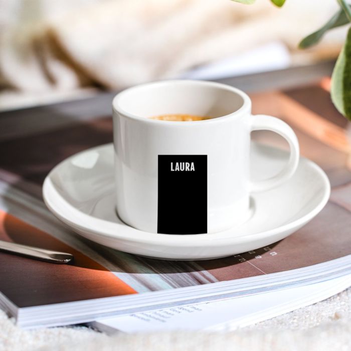 Gepersonaliseerde espresso mok met naam en achtergrond 