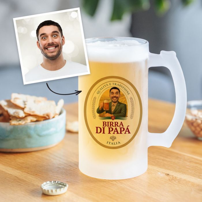 Gepersonaliseerde bierpul met logo en gezicht