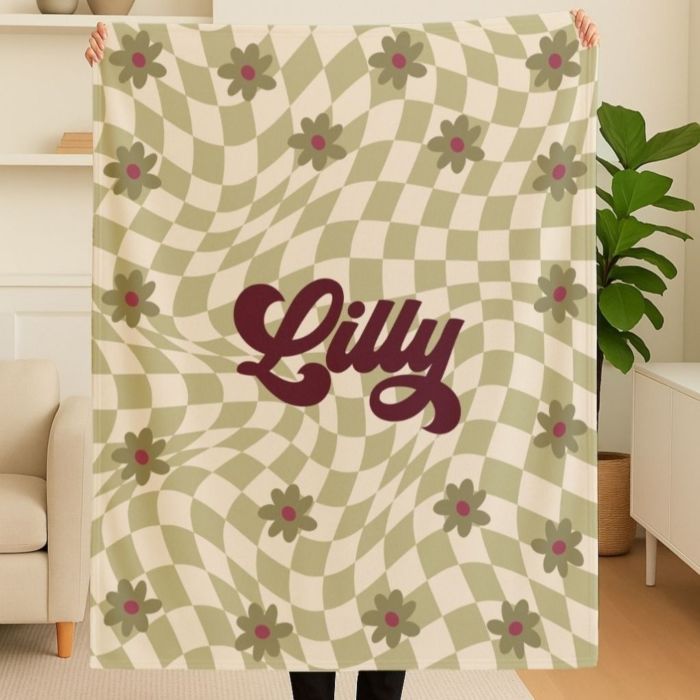 Gepersonaliseerd deken met retro achtergrond en naam