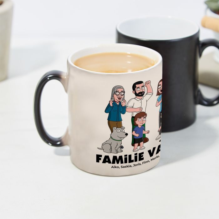 Gepersonaliseerde mokken illustratie stripfiguur familie