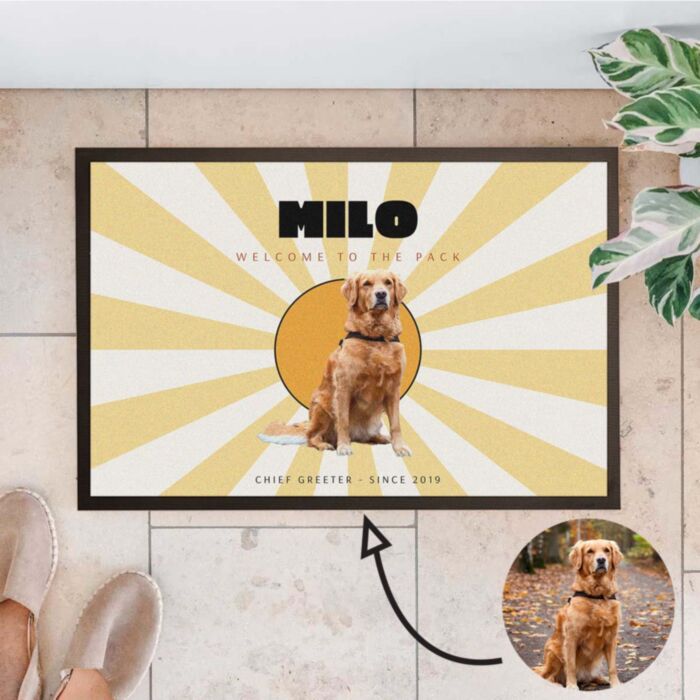 Gepersonaliseerde deurmat met foto en naam van je huisdier