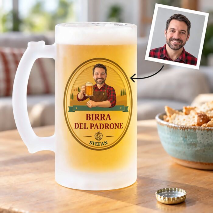 Gepersonaliseerde bierpul met logo en gezicht