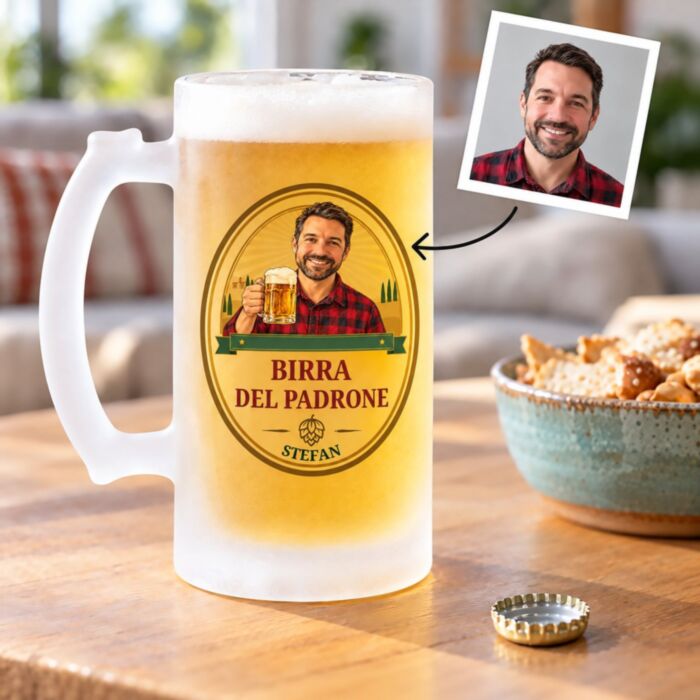 Gepersonaliseerde bierpul met logo en gezicht
