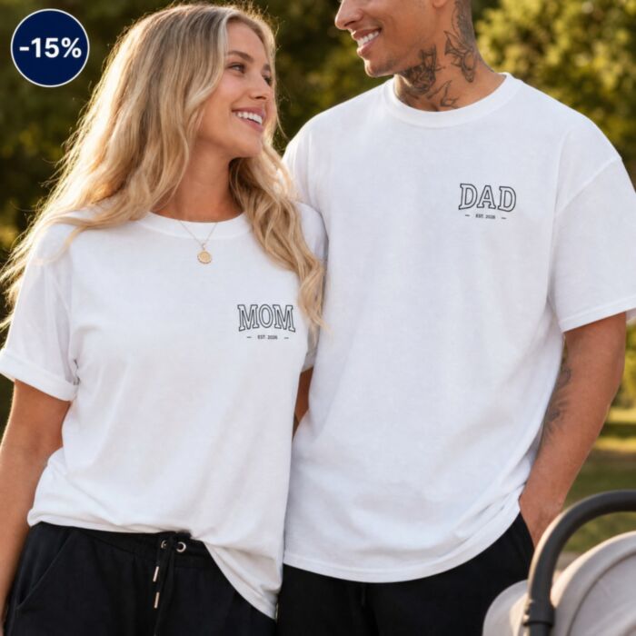 Cadeauset voor ouders – T-shirts mama & papa met jaartal