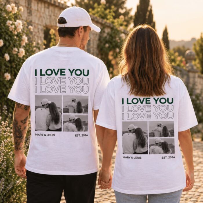 Cadeauset 2-delige T-shirts met zwart-wit foto’s en tekst