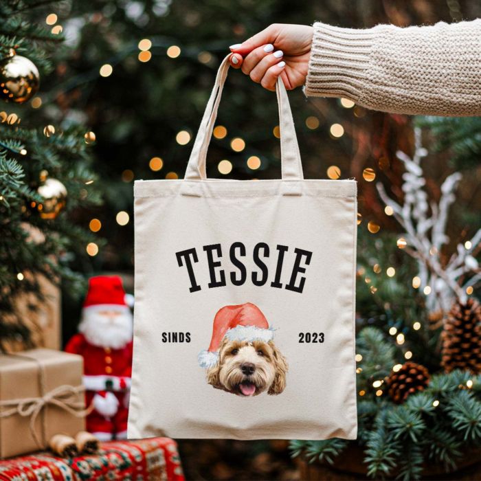 Gepersonaliseerde tote bag met huisdier en kerstmuts