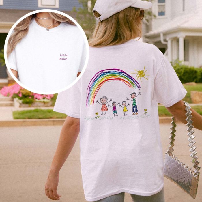 Gepersonaliseerd t-shirt met jouw tekening voor- en achterkant