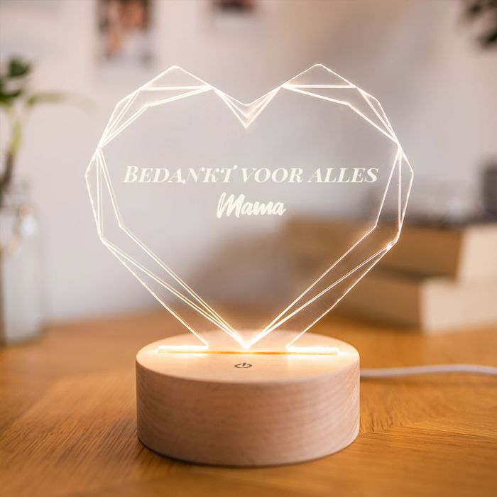 Moederdag Cadeau LED Lamp met Tekst in hart-vorm