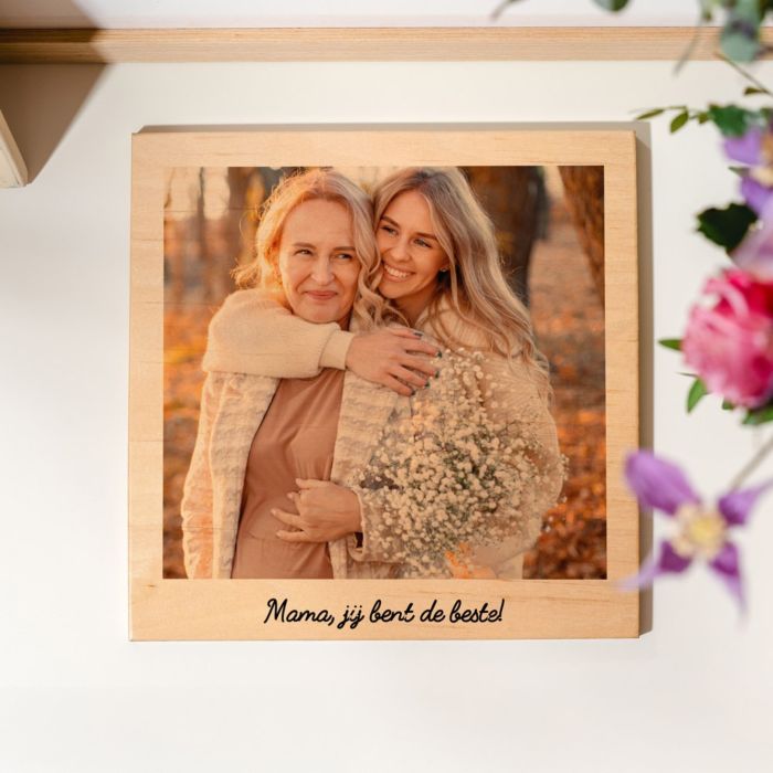 Personaliseerbare foto op hout in polaroid look