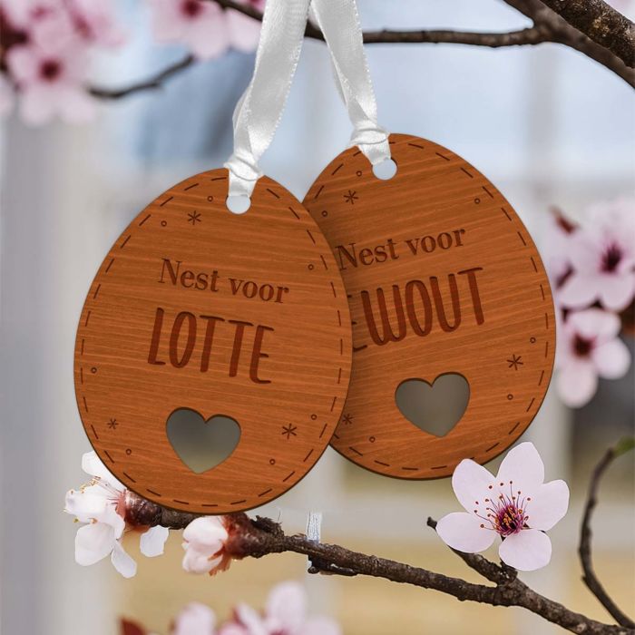 Gepersonaliseerde hanger paasei met tekst set van 2