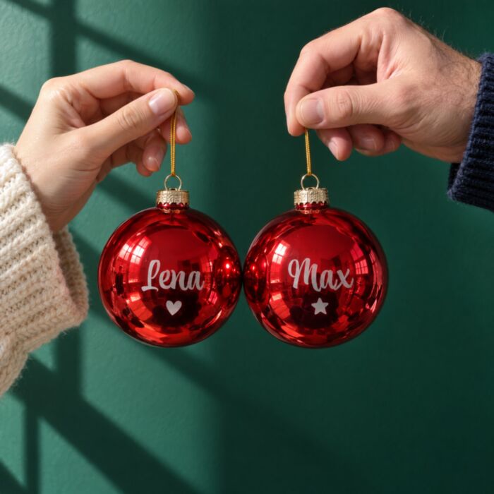 Gepersonaliseerde Kerstballen met Tekst – Set van 2