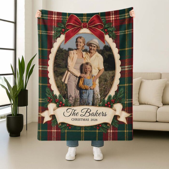 Deken met foto en tekst – kerstdesign personaliseerbaar