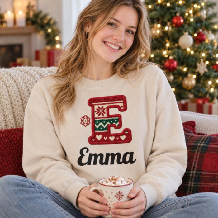 Gepersonaliseerde kersttrui met letter en naam