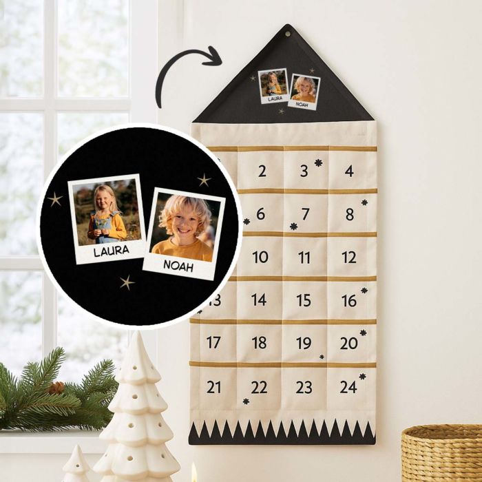 Gepersonaliseerde adventskalender in polaroid stijl