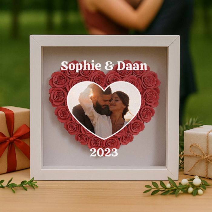 Gepersonaliseerde rozenbox met foto en tekst