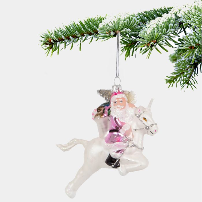 Santa met eenhoorn kerstboom decoratie