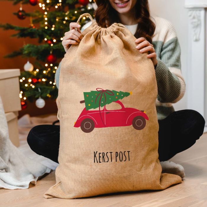 Gepersonaliseerde kerstzak met illustratie en tekst
