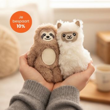 Cadeau set verwarmbare mini lama en luiaard