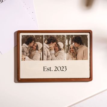 Gepersonaliseerde chocolade als kaart met foto collage en tekst