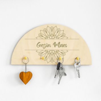 Gepersonaliseerd houten sleutelbord mandala met tekst