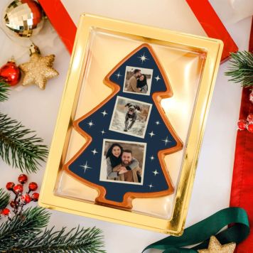 Gepersonaliseerde chocolade als denneboom met 3 foto’s