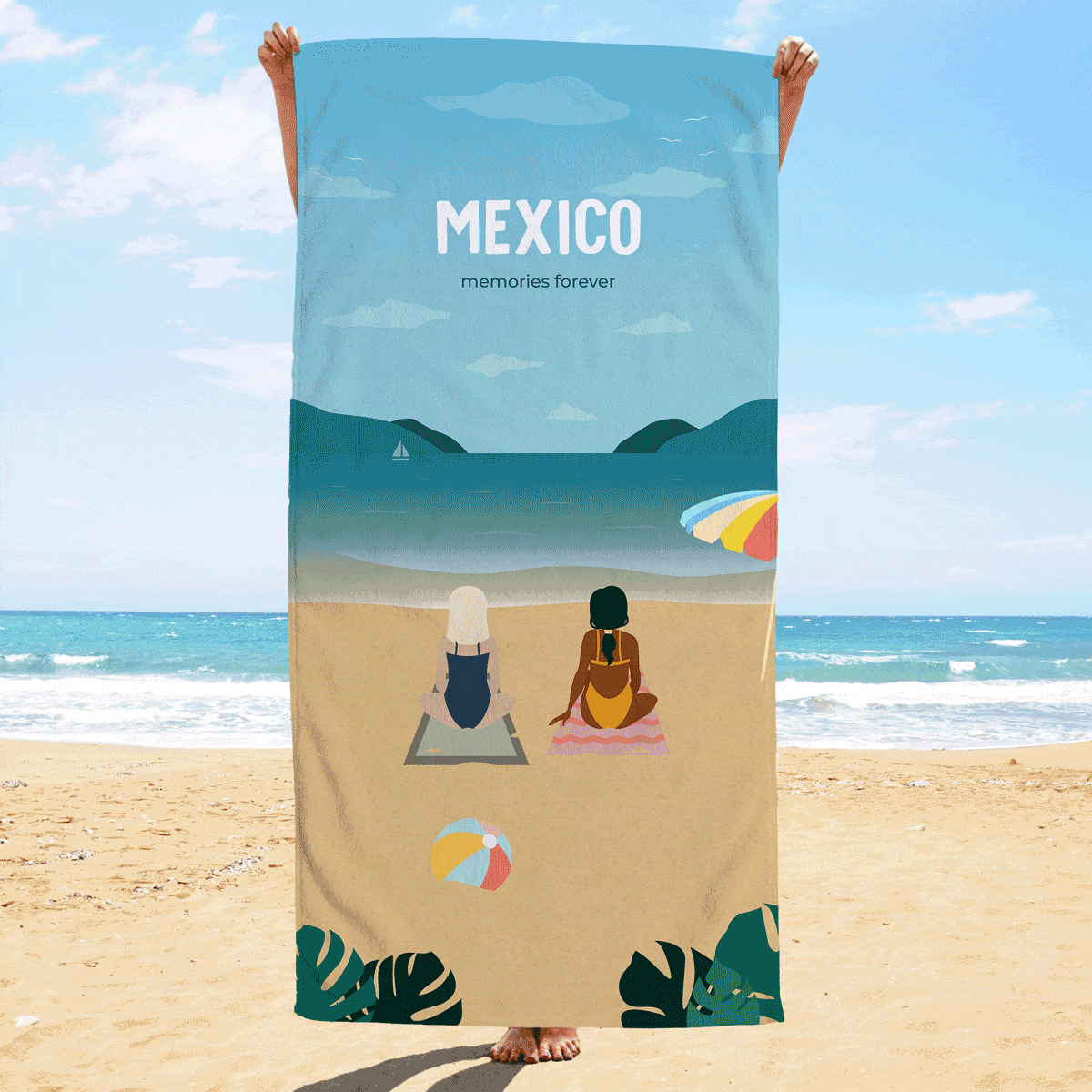 Gepersonaliseerde handdoek - illustratie vriendinnen strand