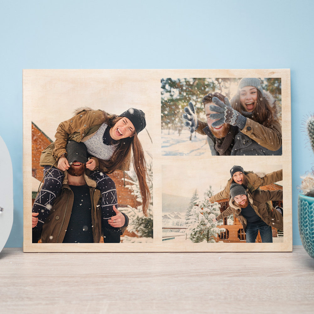 Personaliseerbare foto op hout met 3 foto’s