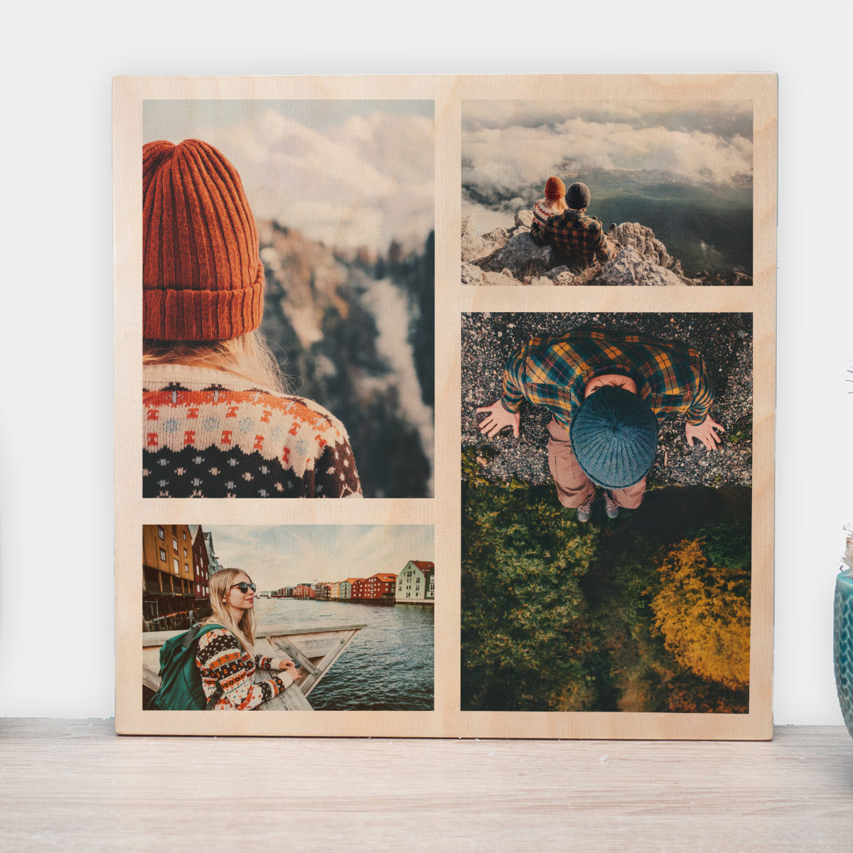 Personaliseerbare foto op hout met 4 foto’s