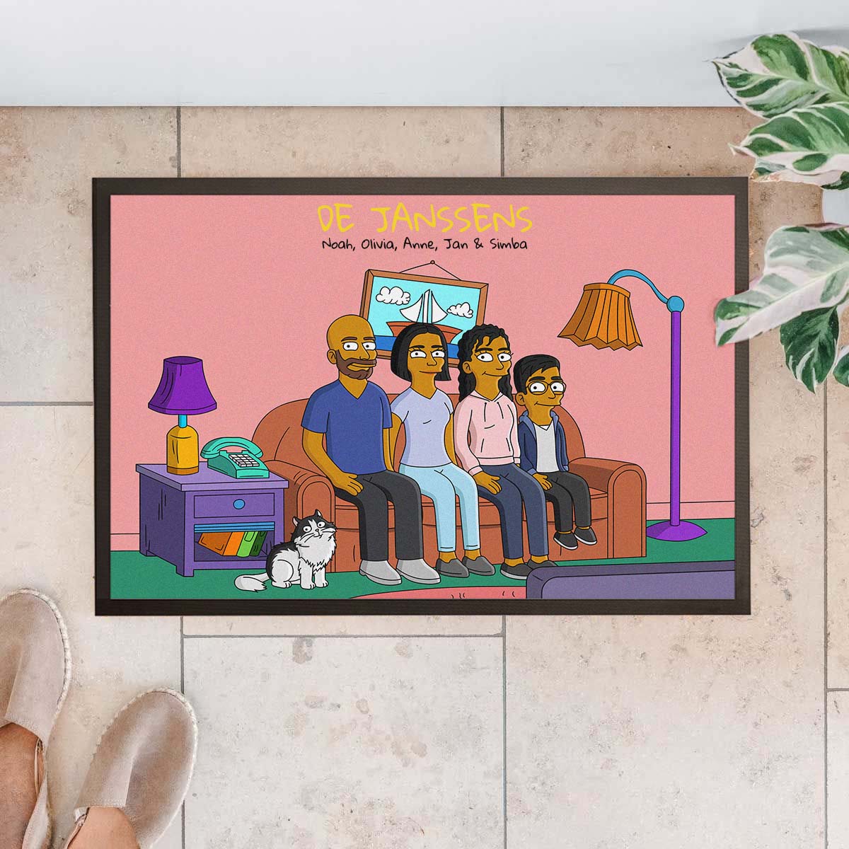 Gepersonaliseerde deurmat - illustratie cartoon familie