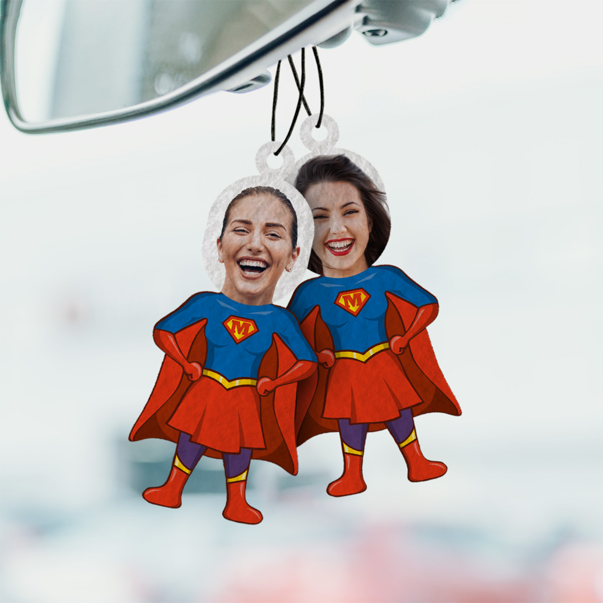 Superheldin Gepersonaliseerde Geurhanger met Gezicht set van 2