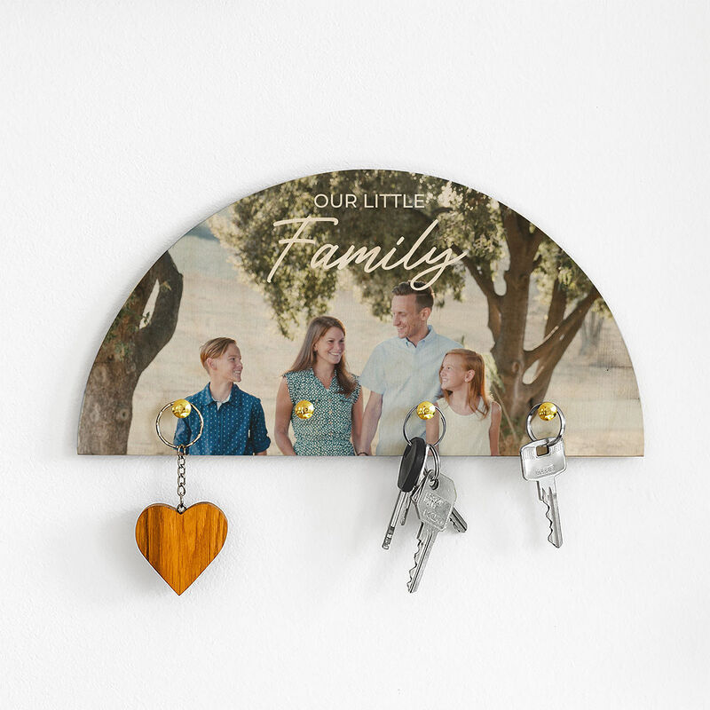 Gepersonaliseerd houten sleutelbord met foto en tekst