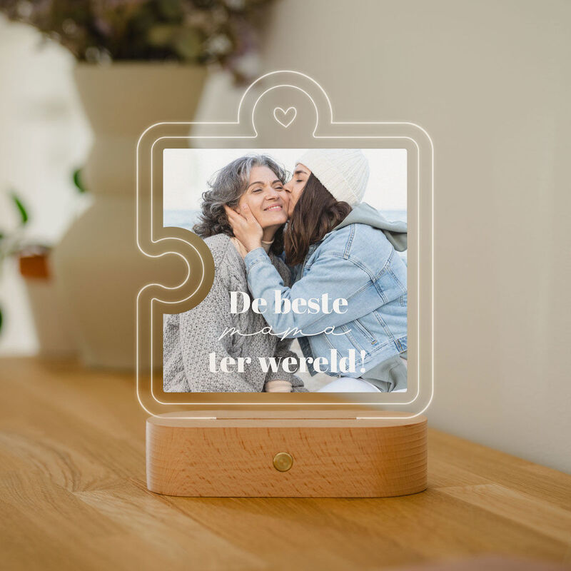 Gepersonaliseerde LED lamp puzzelstukje met foto en tekst