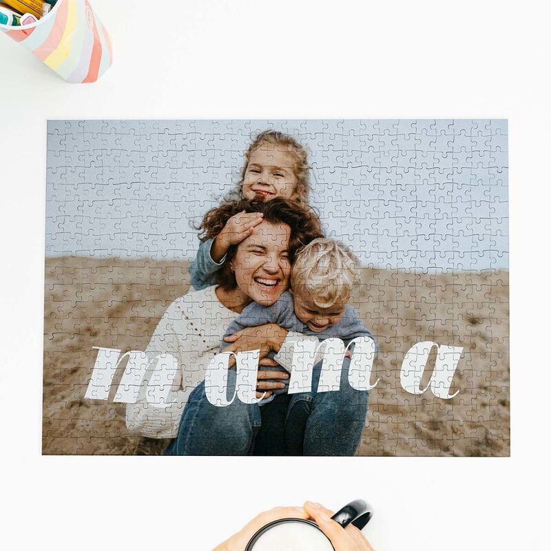 Gepersonaliseerde puzzel met foto en sierlijke tekst