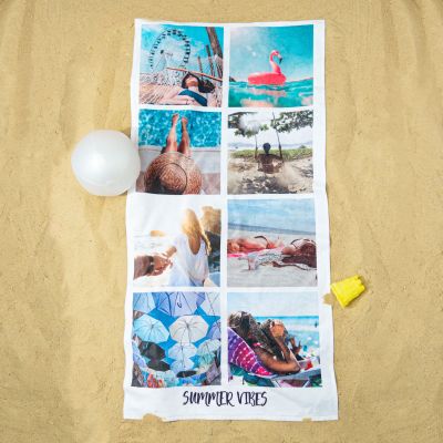 Personaliseerbare handdoek met 8 foto’s en tekst Personaliseerbare handdoek met 8 foto’s en tekst