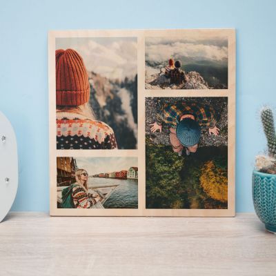 Personaliseerbare foto op hout met 4 foto’s Personaliseerbare foto op hout met 4 foto’s