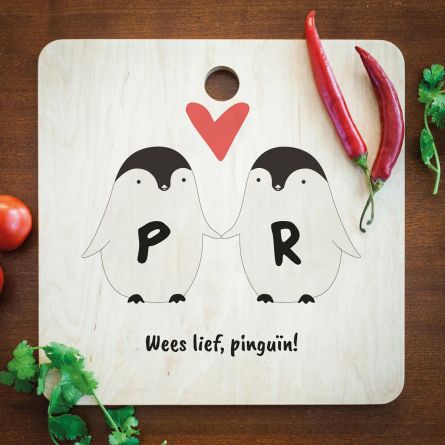 Personaliseerbare pinguïn paar snijplank