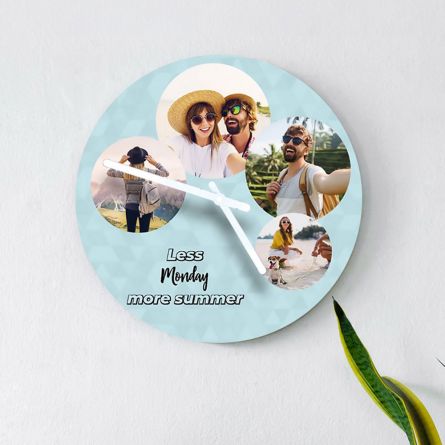 Wandklok met 4 foto’s en tekst
