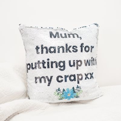 Moederdag cadeau - Personaliseerbaar glitter kussensloop in zilver