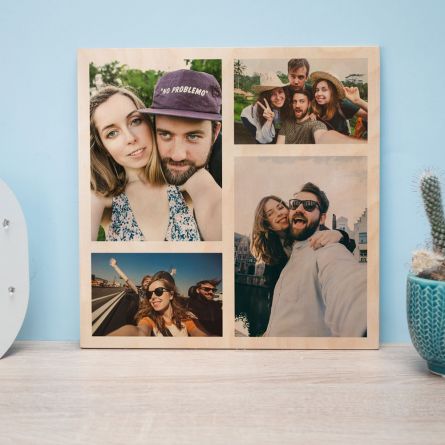 Personaliseerbare foto op hout met 4 foto’s