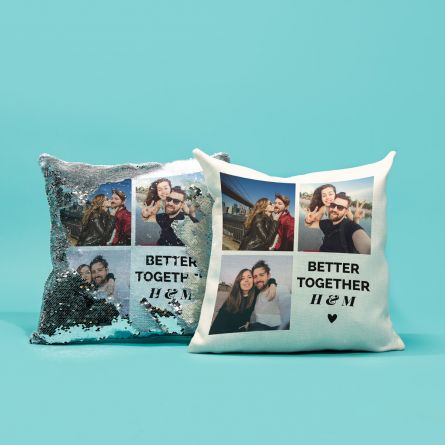 Personaliseerbare kussensloop met 3 foto’s en tekst