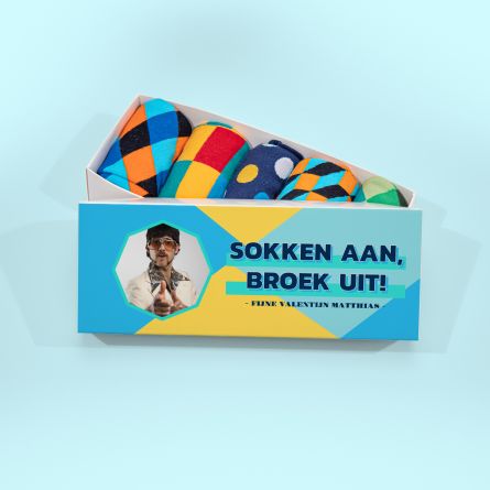Sokkendoos met foto en tekst