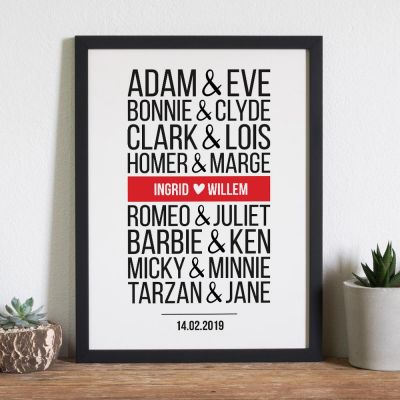 Cadeau voor zus - Beroemde koppels – personaliseerbare poster