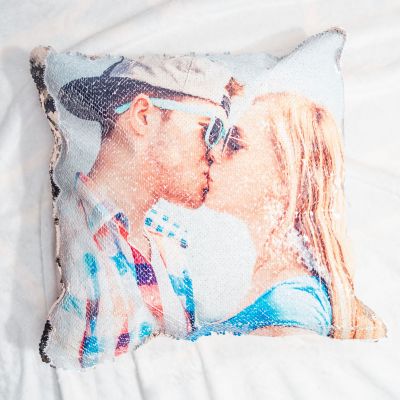 Cadeau voor zus - Personaliseerbaar glitter kussensloop met foto