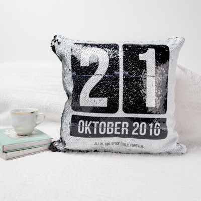 Cadeau voor zus - Personaliseerbaar pailletten kussensloop met datum