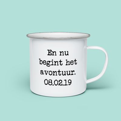 Personaliseerbare metalen mok met tekst Personaliseerbare metalen mok met tekst