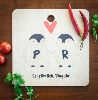 Personaliseerbare pinguïn paar snijplank Personaliseerbare pinguïn paar snijplank