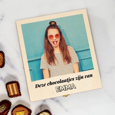 Pralinedoos met foto en tekst Pralinedoos met foto en tekst