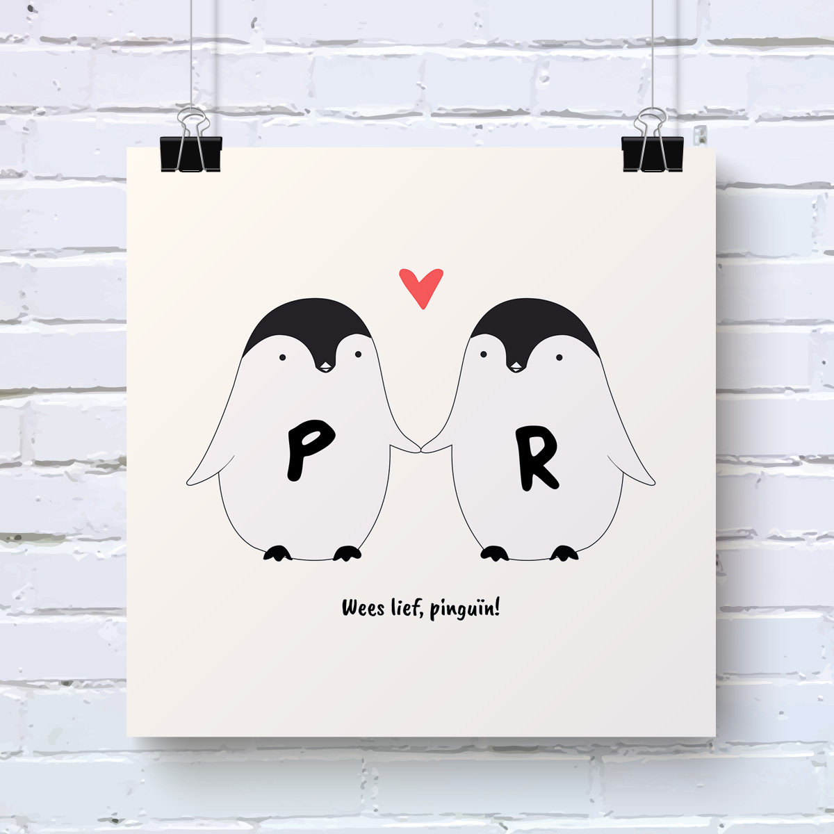 Pinguin Paar Personaliseerbare Poster huismerk kopen in de aanbieding