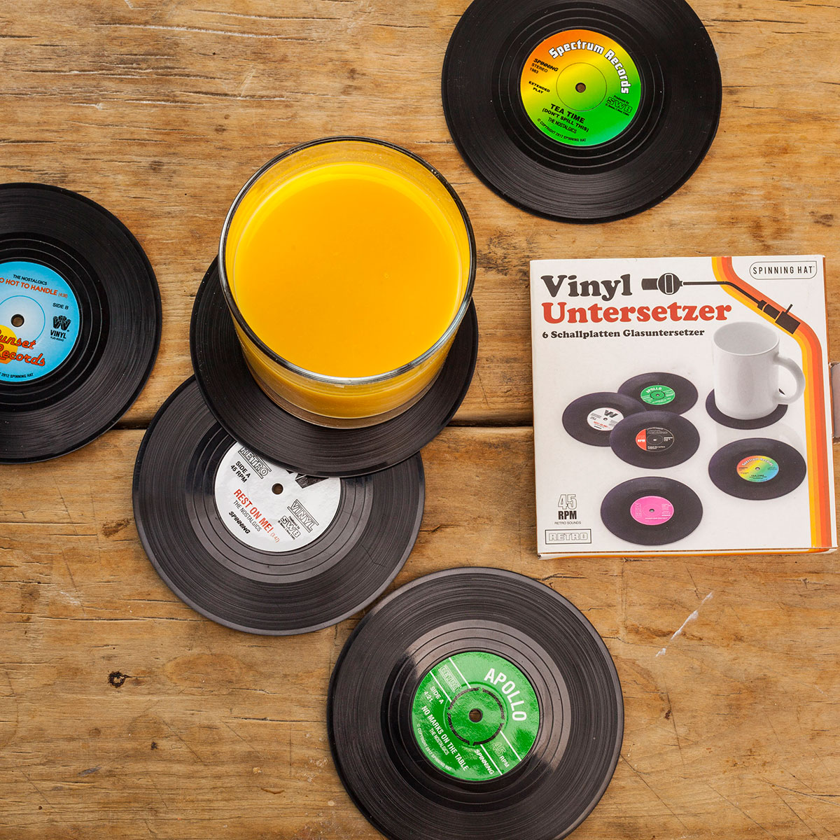 Spinninghat Vinyl Elpee Onderzetters Set Van 6 spinninghat kopen in de aanbieding